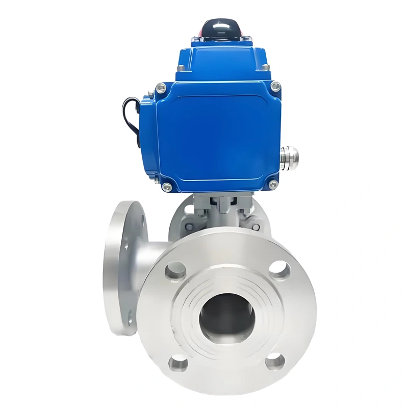 Electric 3 Way Flange Ball Valve Electric Actuator V Style Ball Valve
